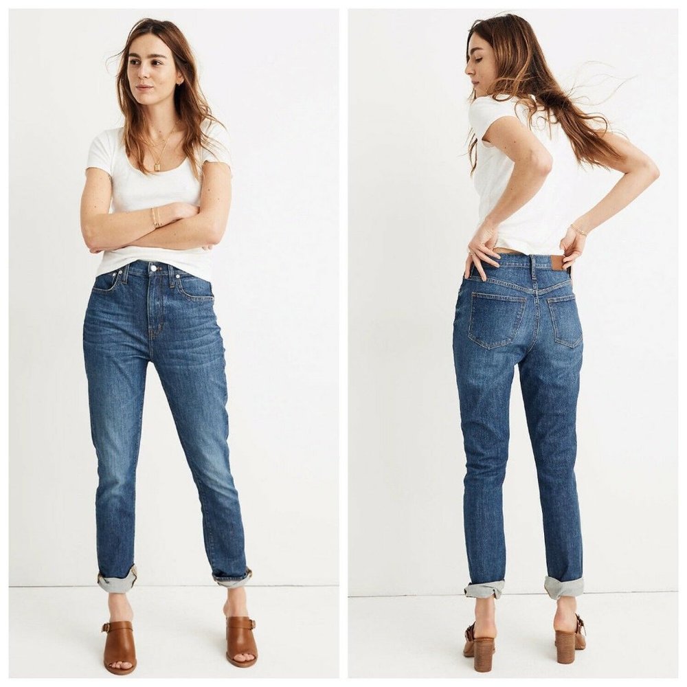 Madewell 32 Tall 13" Ultra High Rise Slim Boy Jeans Medium Wash Blue Stretch EUC